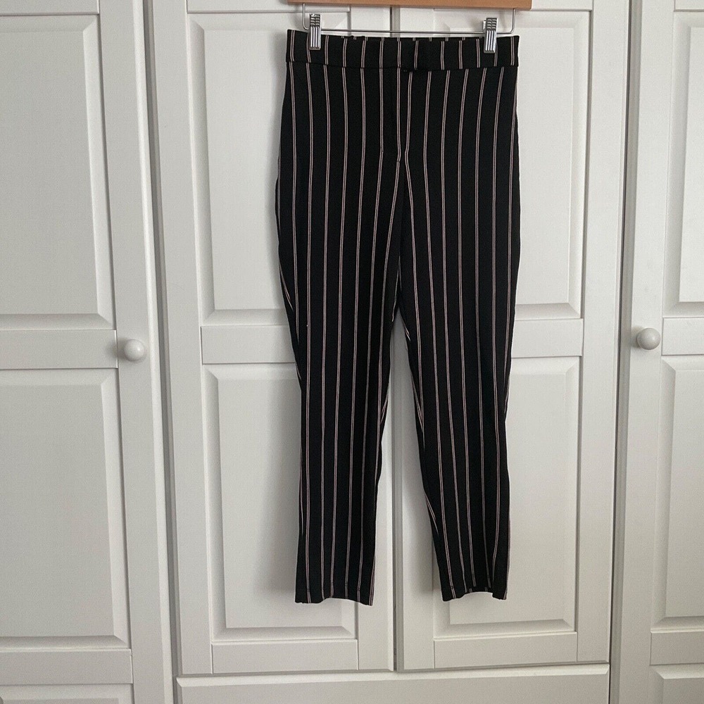 Striped Ankle Pants Career Casual Business Office Wear Black Pink Size?